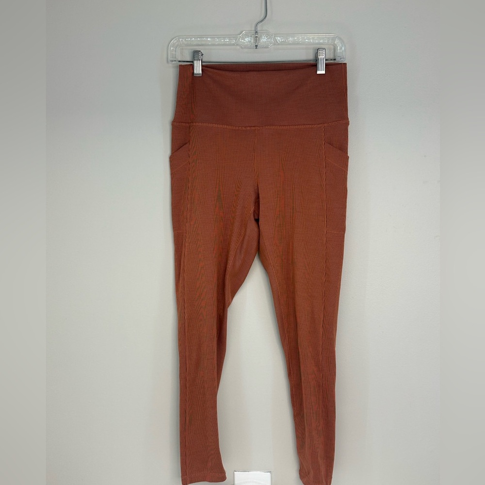 Prana burnt orange yoga pants athletic wear stretchy women’s size large pockets